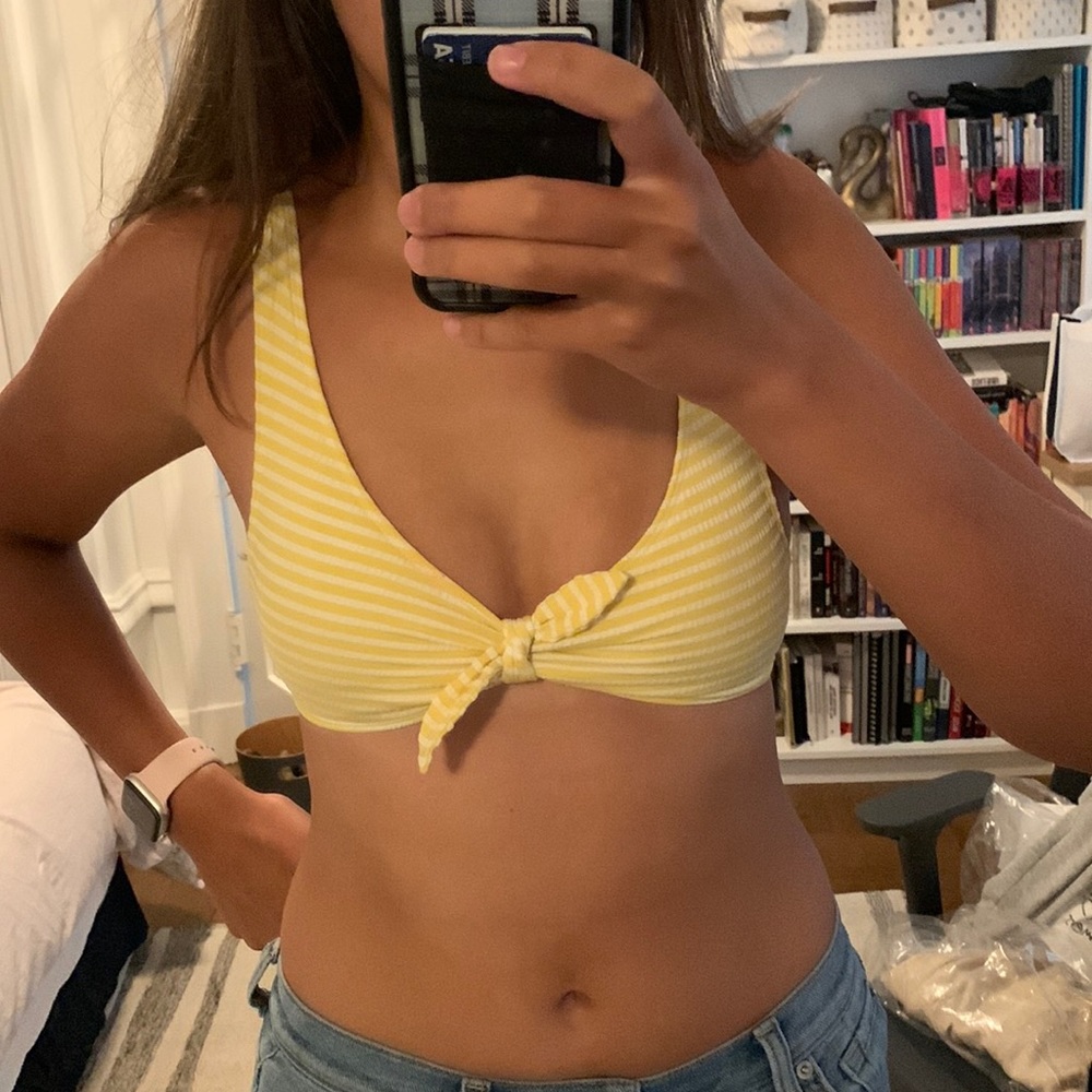 Abercrombie bow tie front yellow and white striped bikini top. S